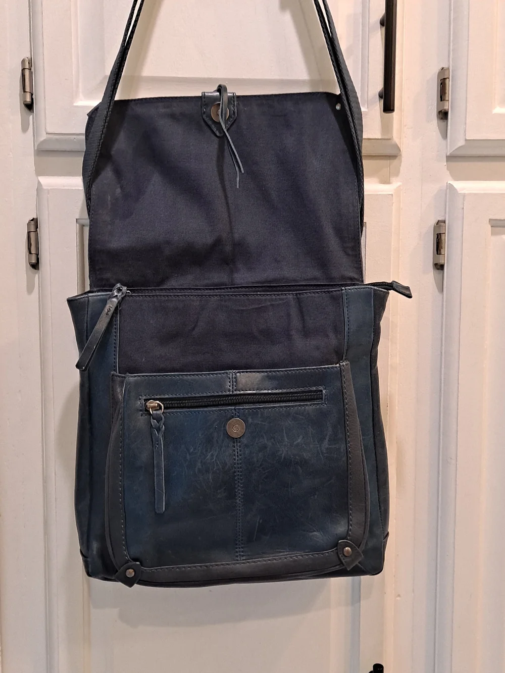 The Sak Ventura II Convertible Backpack Indigo Blue Leather Floral Embossed Bag